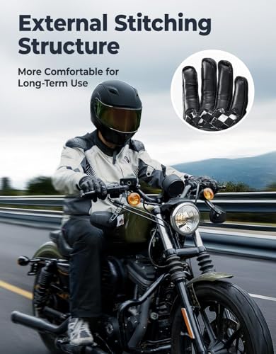KEMIMOTO Motorcycle Gloves, Leather Motorcycle Riding Gloves for Men and Women, Touchscreen Motorbike Gloves for Motorcross Racing BMX MTB Cycling with Hard Knuckle
